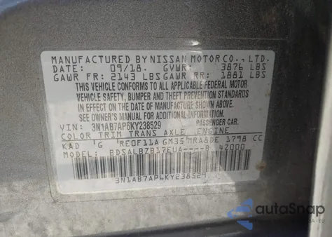 2019 Nissan Sentra S z USA, uszkodzony, nr VIN 3N1AB7AP6KY238529